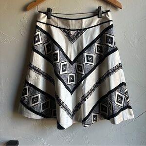 White House‎ Black Market Western Circle Skirt Silk/Cotton Sz 2 Aztec Ivory